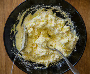raw mixture for making cheese cakes