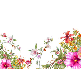 Naklejka premium watercolor painting of leaves and flower, on white background