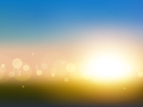 Blur landscape & shining sun background. Abstract design. Vector illustration