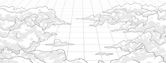 Illustration of clouds from high angle with perspective