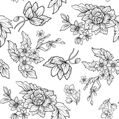 Vintage flowers seamless pattern. Stock vector illustration. Out