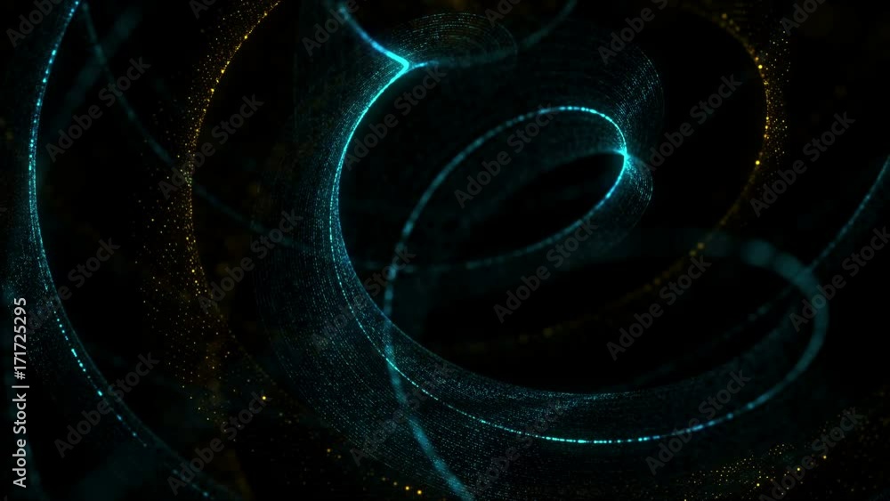 Poster 3d rendering spiral particle background. twist shape made of small random particle dots. high detail