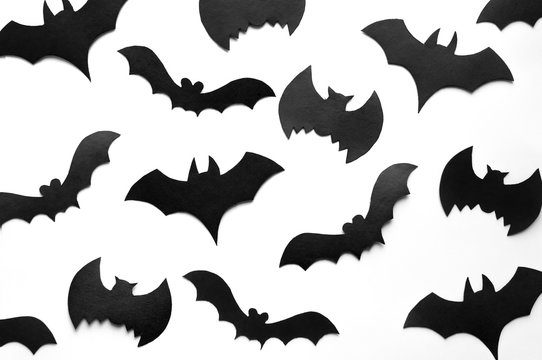 Halloween background, black bats on white background,hand made fall decor.