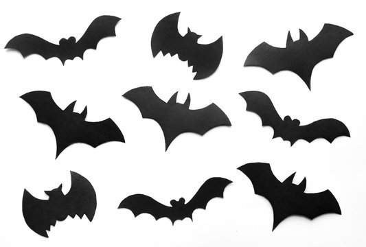 Halloween background, black bats on white background,hand made fall decor.