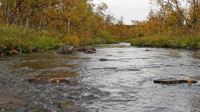 Small river stream at the mountain of Finnmark, Norway