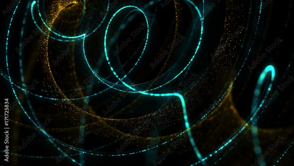 Poster 3d rendering spiral particle background. twist shape made of small random particle dots. high detail
