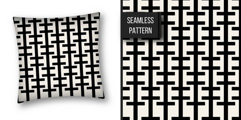 Abstract concept vector monochrome geometric pattern. Black and white minimal background. Creative illustration template. Seamless stylish texture. For wallpaper, surface, web design, textile, decor.