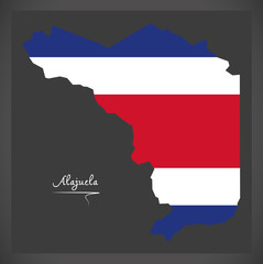 Obraz premium Alajuela map of Costa Rica with national flag illustration