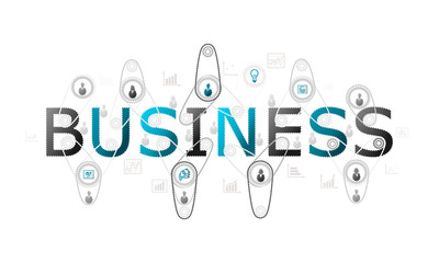 Business concept illustration with complex gear and people silhouettes with cogs