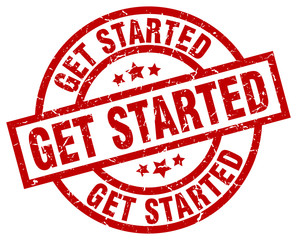 get started round red grunge stamp