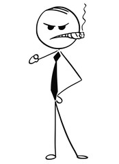 Cartoon Illustration of Angry Business Man with Cigar Pointing