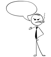 Cartoon Illustration of Angry Business Man with Cigar Pointing