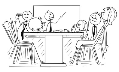Cartoon Illustration of Group of Mad Business People on Meeting