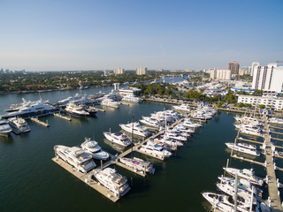 Fototapeta na wymiar Boat and yacht parking in Fort Lauderdale bay, Florida USA. Aerial view.