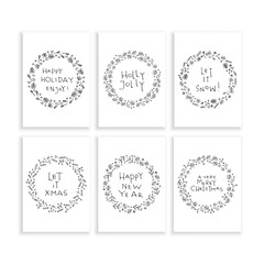 A set of Christmas cards with wreaths and Christmas greetings. Vector illustration wreath isolated on white background, hand-drawn.