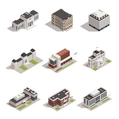 Government Buildings Isometric Icons Set