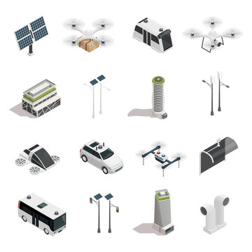 Smart City Technology Isometric Icons Set 