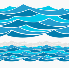 Water Wave abstract design. Marine seamless pattern with stylized blue waves on a light 
background