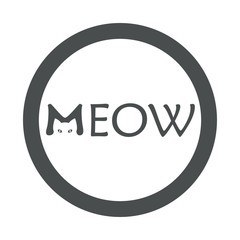 Icono plano MEOW con cabeza gato en M en circulo color gris