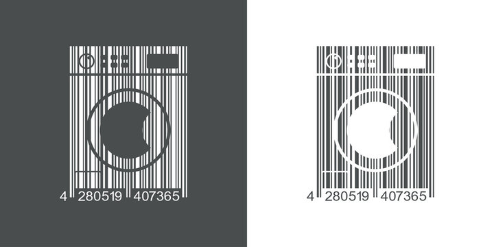 Icono plano codigo de barras lavadora gris y blanco
