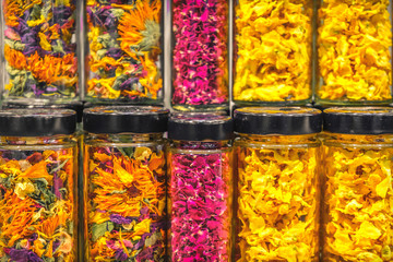 flower petals jar texture shelves
