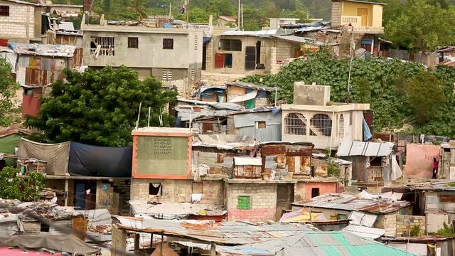 Long shot of a slum in Port-au-Prince