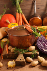 cooking pot with vegetable for soup