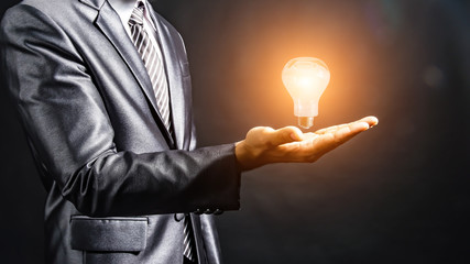 Businesswoman holding light bulb on her hands,idea concept..
