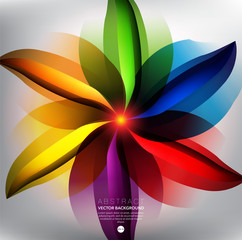 Abstract vector background. Abstract flower in bright rainbow colorful lines. Can be used for poster, brochure, cover and advertisement material. Vector illustration. Eps10.