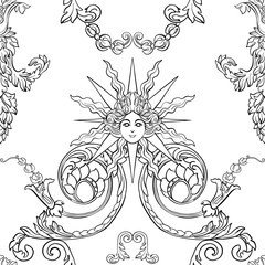 Seamless pattern with richly decorated rococo style floral decor