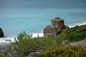 Fototapeta na wymiar Agios Pavlos beach with Saint Paul church, Crete, Greece