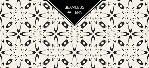 Abstract concept vector monochrome geometric pattern. Black and white minimal background. Creative illustration template. Seamless stylish texture. For wallpaper, surface, web design, textile, decor.