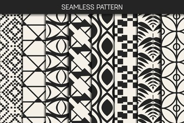 Abstract concept vector monochrome geometric pattern. Black and white minimal background. Creative illustration template. Seamless stylish texture. For wallpaper, surface, web design, textile, decor.