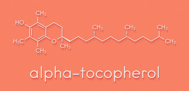 Vitamin E (alpha tocopherol) molecule. Skeletal formula.