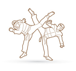 Taekwondo fighting outline graphic vector.