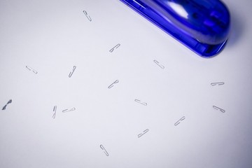 Overhead view of stapler by pins