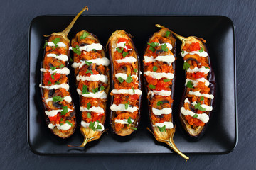 Eggplants Stuffed with Quinoa, mushrooms, tomato