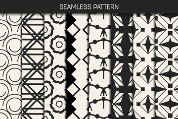 Abstract concept vector monochrome geometric pattern. Black and white minimal background. Creative illustration template. Seamless stylish texture. For wallpaper, surface, web design, textile, decor.