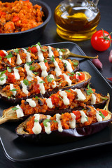 baked Eggplants Stuffed with Quinoa, top view