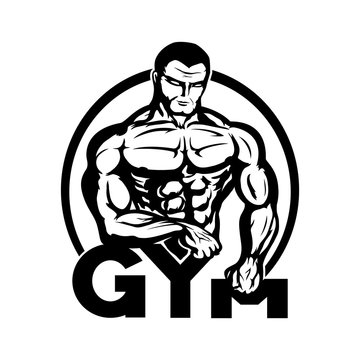 Gym sign with muscular man.