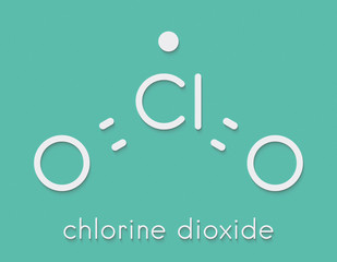 Chlorine dioxide (ClO2) molecule. Used in pulp bleaching and for disinfection of drinking water....