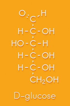 Glucose (D-glucose, dextrose) grape sugar molecule. Skeletal formula.