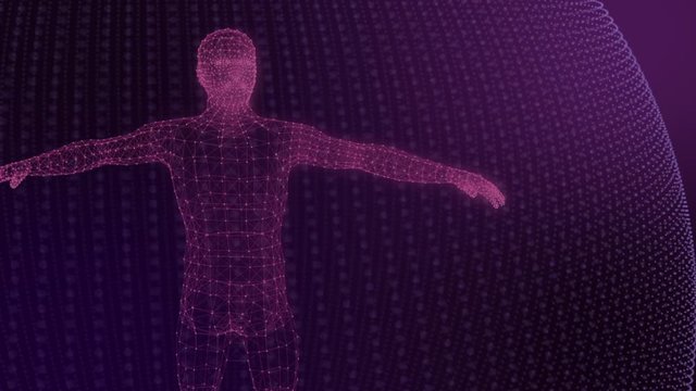 3d model of man geometric model of luminous lines pink