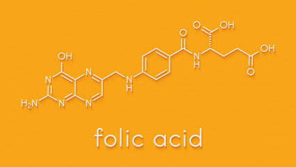 Vitamin B9 (folic acid) molecule. Skeletal formula.