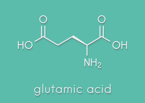 Glutamic acid (l-glutamic acid, Glu, E) amino acid and neurotransmitter molecule. Skeletal formula.