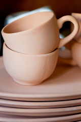Utensils made of baked clay. Blank for painting. Creative pottery