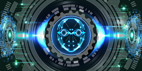 Digital technology background, digital eyes, digital face, futuristic security concept. Illustration vector