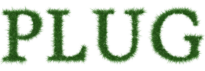 Plug - 3D rendering fresh Grass letters isolated on whhite background.