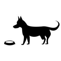 hungry dog with an empty bowl