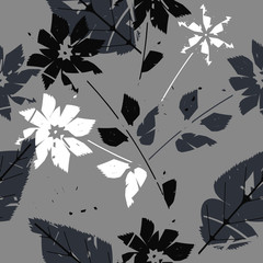 Seamless pattern with flowers, leaves and decorative elements